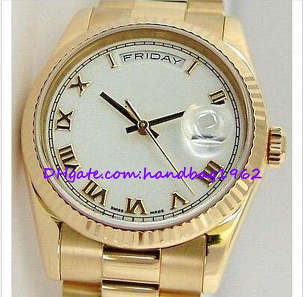 

36mm 18kt gold president white roman dial 118238, Slivery;brown
