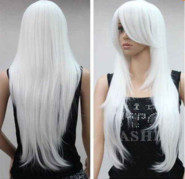 

gt;>> new sell beautiful white straight cosplay wig, Black;brown