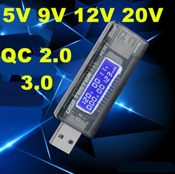 Freeshipping USB 5V 9V 12V 20V QC 2.0 3.0 OLED 3 in 1 Caricatore USB Doctor Voltage Current Meter Mobile Battery Tester Power Portable