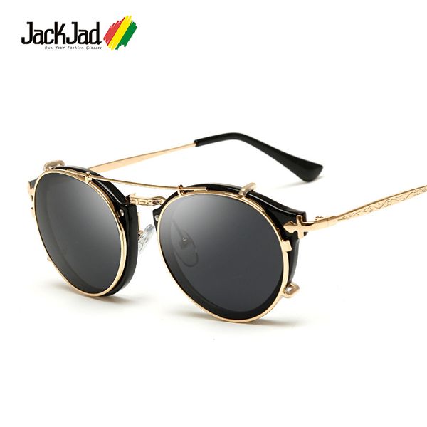 

wholesale- jackjad 2017 fashion style steampunk clamshell removable sunglasses vintage retro brand design sun glasses oculos de sol gafas, White;black