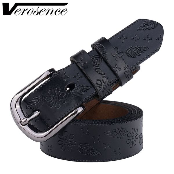 

wholesale- [tg] new design flower and leaves engraved cow leather strap women belt black pin buckle female waistband genuine leather belts, Black;brown