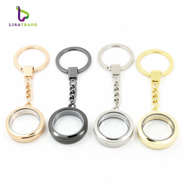 

30mm round magnetic glass locket keychains floating charm locket keychain 4 colors can choose zinc alloy lsfk02, Silver