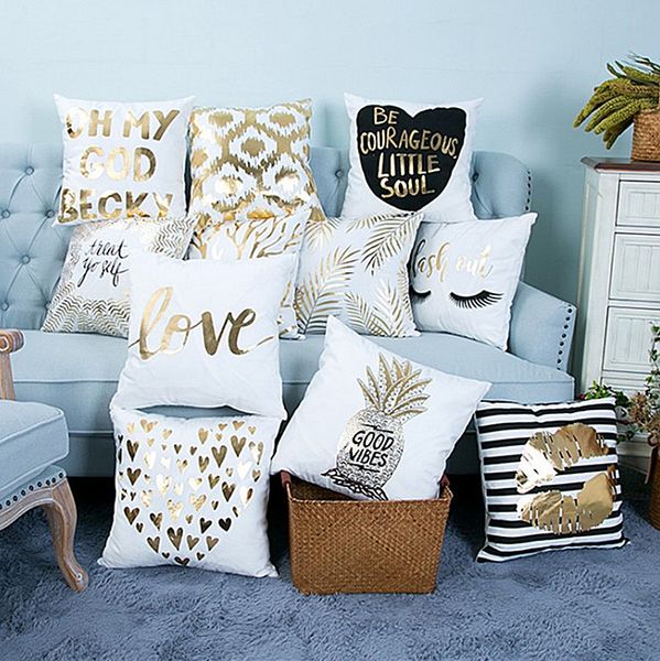 

Supersoft бархат Бронзированием наволочка чехлы Home Decor золотой штамп подушка декоративные бросить подушки любовь наволочка