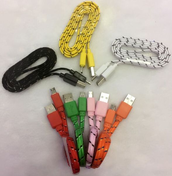 

universal 1m 3ft v8 braided wire micro 2.0 usb flat noodle data charger cable for xiaomi samsung galaxy android cell phones new