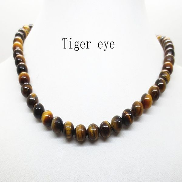 2018 Hot White 8 MM Natural Turquesa Lava Ametista Tiger Eye Frisado Gargantilha Colar Para Mulheres Homens Jóias Gargantilha Cadeia Do Corpo