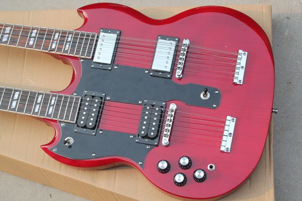 

left handed jimmy page 12 & 6 strings 1275 double neck led zeppeli page wine red sg electric guitar 2 different pickups special tailpiece