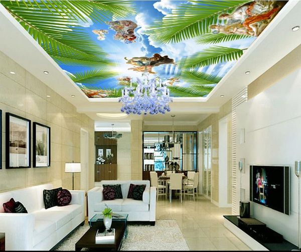 Custom 3d Modern Ceiling Hd Blue Sky White Clouds European Style