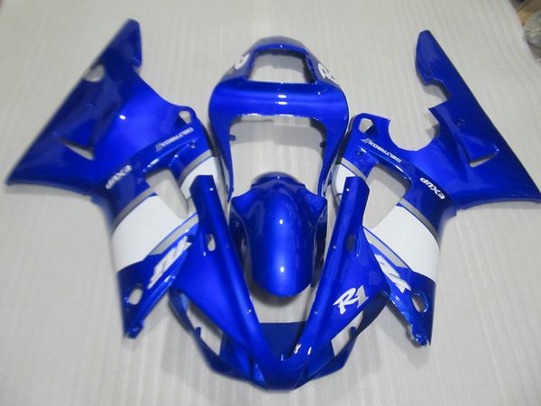 Kit de carenagem gratuito de 7 presentes para Yamaha YZF R1 2000 2001 carenagens brancas azuis YZFR1 00 01 OT25