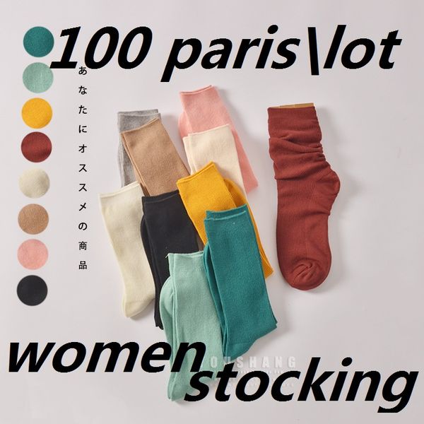

100pairs\lot Gift Lovely Ladies Long Women Sock Solid Cotton Stocking Colorful Dress Over Harajuku High Socks Women Autumn Winter Stockings