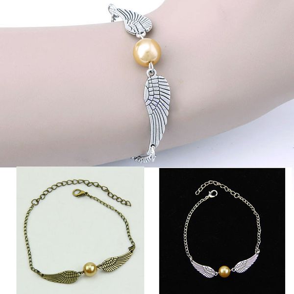 

wholesale- golden snitch pocket bracelet wings vintage retro tone wristband chain bracelet bangle wirst band 1pcs, Golden;silver