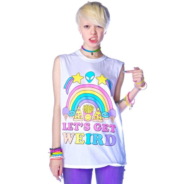 

wholesale-dingtoll 2016 sleeveless slim white t-shirt let's get weird letter print harajuku blusa punk girl tee