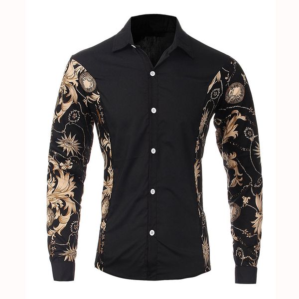 

wholesale- podom 2016 mens spring autumn long sleeve shirts males fashion personality floral patchwork slim fit size l-xxl, White;black