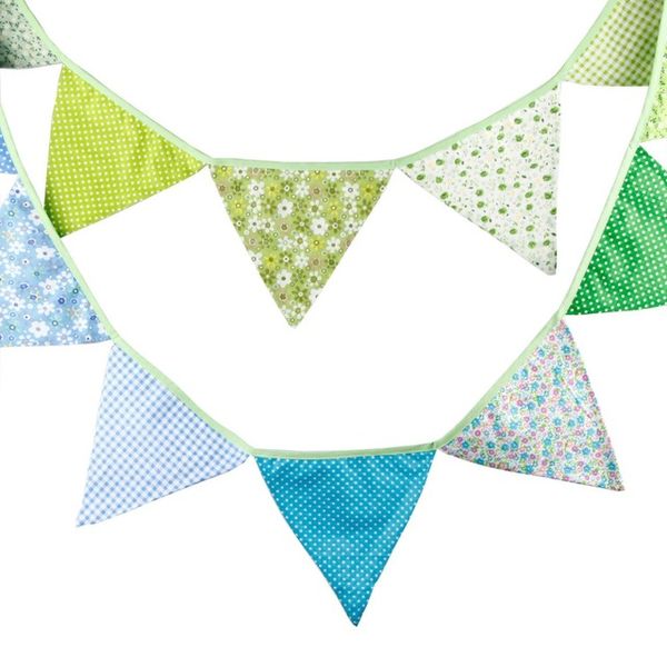 

wholesale- 3.2m 12 flags green theme cotton fabric bunting pennant flags banner garland wedding/birthday/baby shower party decoration