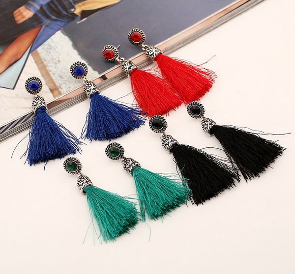 

anti-silver plated alloy long ribbon dangle tassel earrings new ethnic jewelry for women silver jewelry 4 colors dj