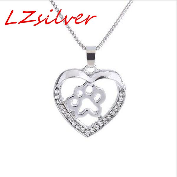 

MIC 20pcs Love heart Hollow pet Dog Paws Rhinestones charm Pendant necklace Clavicle chain