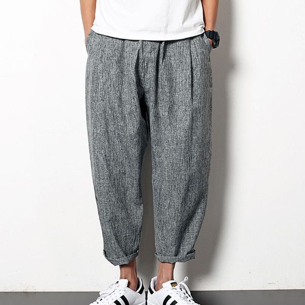 

wholesale-summer ultra-loose japan style vintage mens harem pants m~2xl fashion elastic waist chinese style ankle-length carrot pants k087, Black