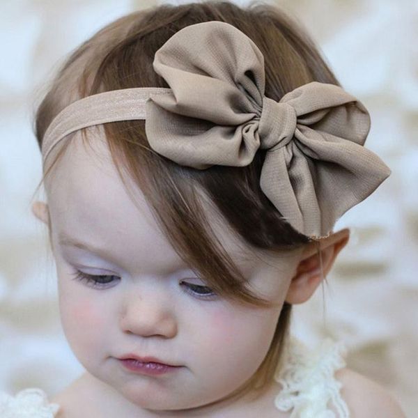 

wholesale- 1pc 14 colors 2016 fashion chiffon bowknot baby headbands solid color baby girl elastic hair bands drop shipping, Slivery;white
