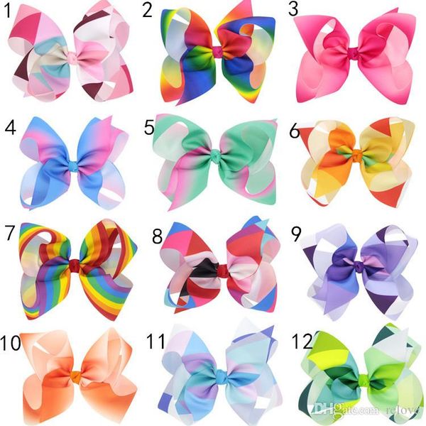 

jojo rainbow color hair bows with clip for school baby children pastel bow 12 style option, Slivery;white