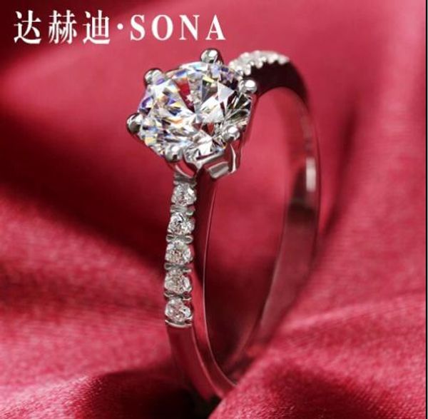 

sona genuine synthetic diamond 1 karat ring six claw wedding proposal silver diamond lovers rings japan-korean style, Golden;silver