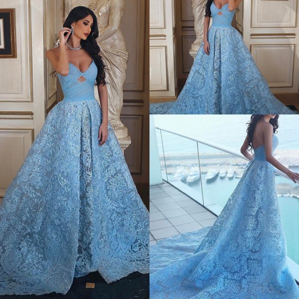 

light sky blue spaghetti lace evening dresses 2017-2018 a line prom gowns chiffon ruffles sweep train formal party dress, Black;red