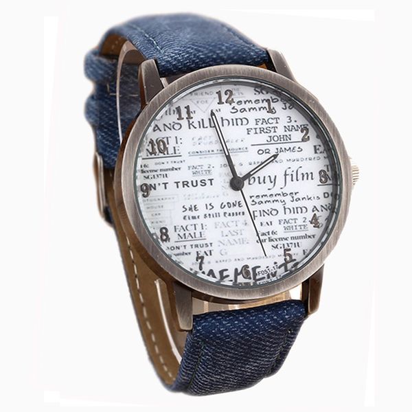 

wholesale- new arrival vintage style women men casual watch newspaper pattern casual watch for women&men relojes feminino ing, Slivery;brown