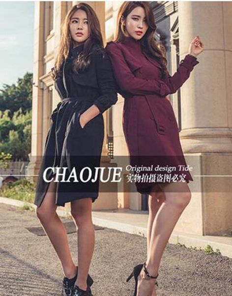 

women in the spring and autumn period and the new boutique show thin long collar double-breasted trench coat / s-4xl, Black