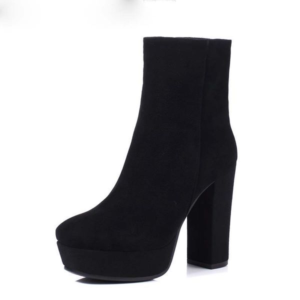 

winter women genuine leather ankle boots black super high thick heel 12cm