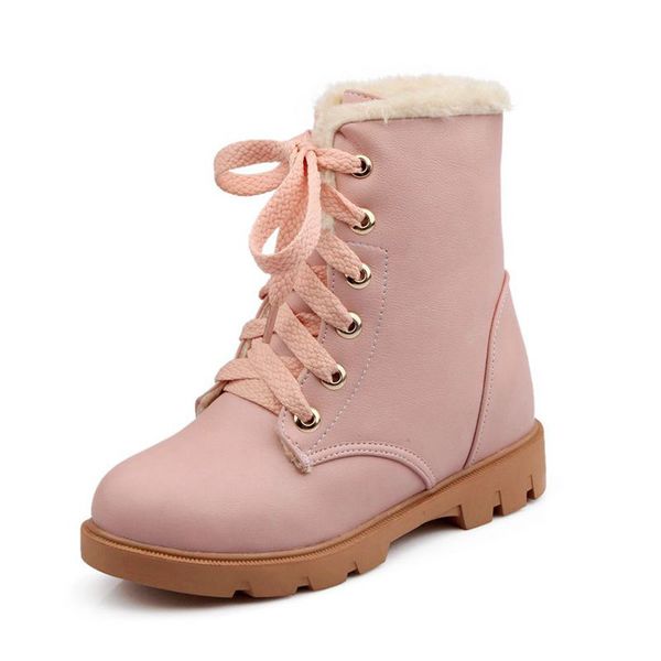 

big size 34-42 new autumn winter women ankle boots flats platform fashion cute casual red pink silver black lace up fur hot