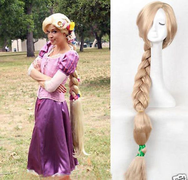 

gt;>>tangled rapunzel wig long blonde handcraft braid cosplay wig women100cm, Black;brown