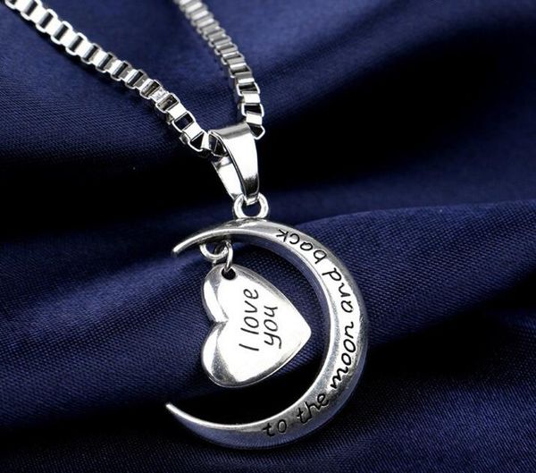 

silver letter crescent moon heart charm women i love you the moon and back 925 necklace pendant fashion jewelry for lady christmas gift