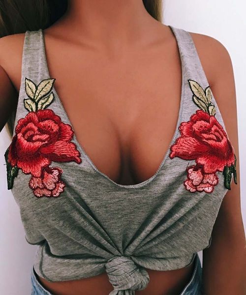 

women crop vest floral embroidery tank fashion flower female scoop neck sleeveless casual cropped vest shirt blouse xxl, Black;white