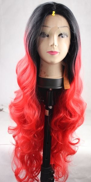 

естественно выглядящие волнистые рыжие волосы парик для женщин термостойкие волосы синтетический парик фронта шнурка glueless детские волосы, Black