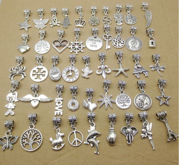 

Diy Antique Серебряные аксессуары для ювелирных изделий Много смешанного стиля Big Hole Lo