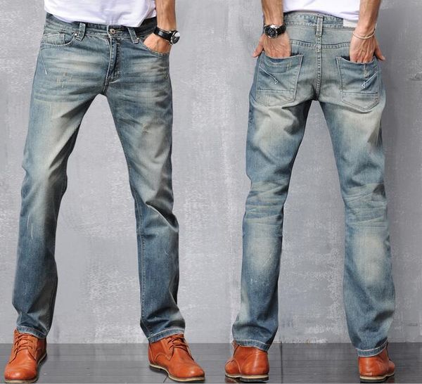 

the cotton men's jeans nostalgic retro tide loose four seasons wild straight jm030 mens jean, Blue