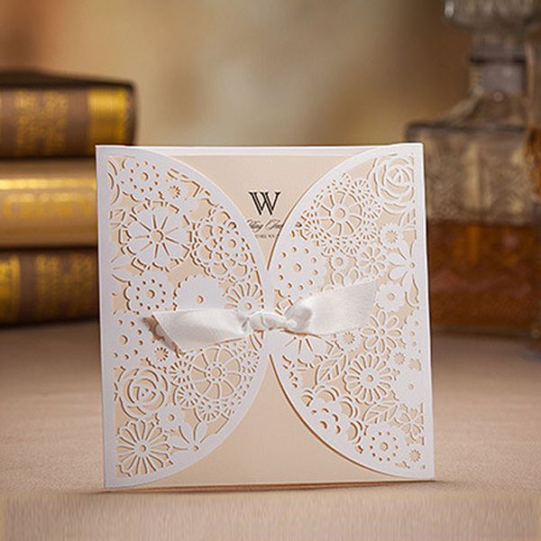 

wholesale- white laser design classic wedding invitation cards,beige inner sheet printable,with envelopes,50 sets/lot