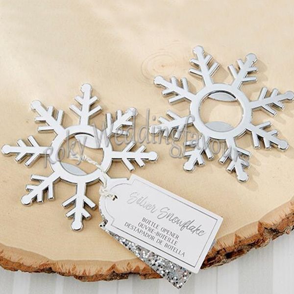 O ENVIO GRATUITO de 50 PCS Floco De Neve De Prata Abridores de Garrafa de Favores Do Casamento Do Chuveiro de Noiva Fontes Do Partido Do Aniversário Decoração De Mesa de Aniversário