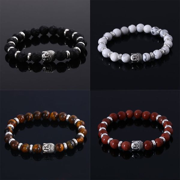 

wholesale mens bracelets jewelry bead natural stone jewelry beaded buddha bracelets for men women lava chakra bracelet, Black