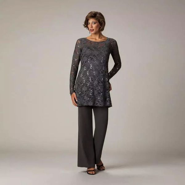 

gray lace mother of the bride pant suits sequined three pieces wedding guest dress plus size mothers groom dresses, Black;red