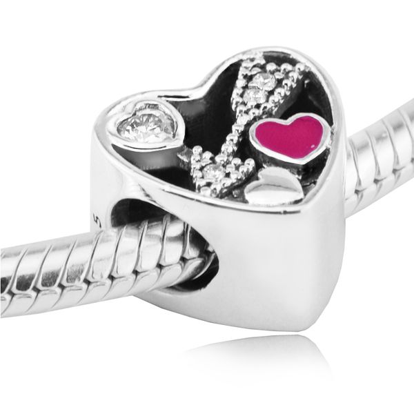 

pandulaso struck by love charm heart beads fits pandora chain bracelet sterling silver jewelry making charms for woman diy beads, Black
