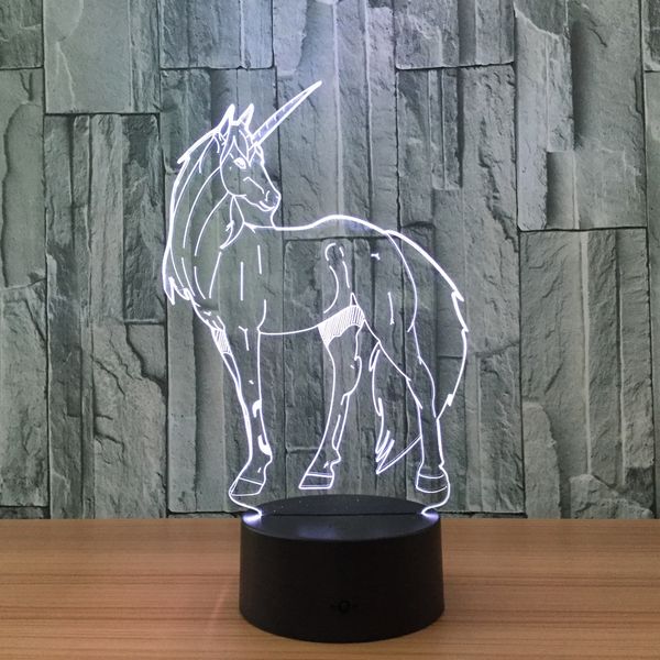 

3D Единорог Иллюзия Ночная Лампа 7 RGB Красочные Огни USB Работает с 5-й Бункер Сенсорн