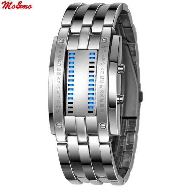 

wholesale- new technology binary watch stainless steel date digital led bracelet sport watches montre femme, Slivery;brown