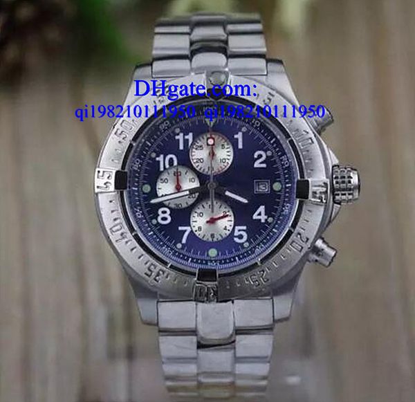 

luxury watches box mens blue dial chronometer date quartz seawolf stainless steel sport chronograph watch men rubber belt dive wristwat, Slivery;brown