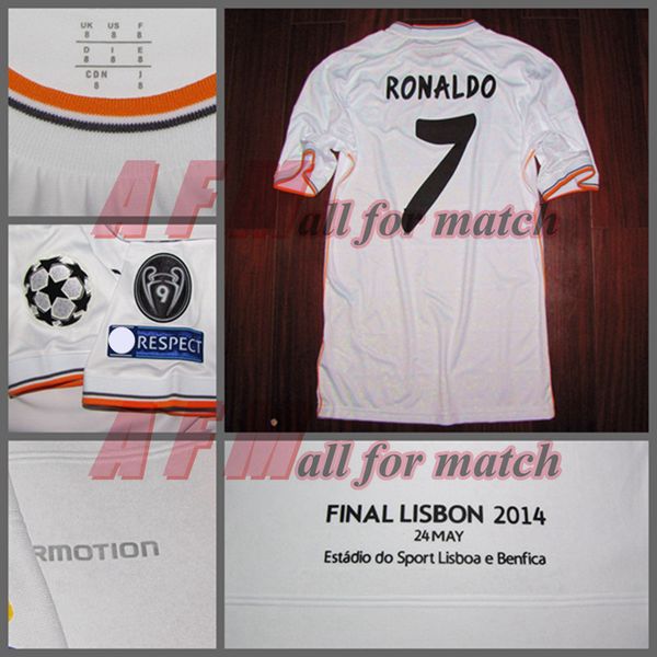 

rugby ucl final 2014 match worn player issue home shirt jersey short sleeves ronaldo bale ramos football rugby custom patches sponsor, Black;gray