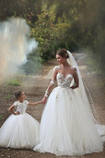 Flor De Cinderela Meninas Vestidos Ocasião Especial Crianças Rendas Primeira Comunhão Vestidos Branco Mãe E Filha De Casamento Vestidos De Casamento