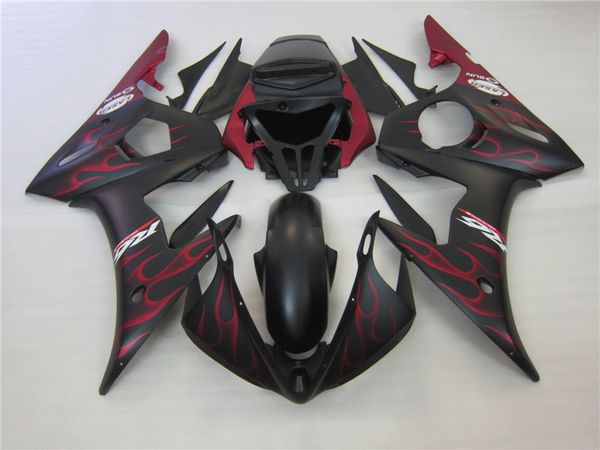 Nuovo kit carenatura hot moto per Yamaha YZF R6 03 04 05 rosso vino fiamme carenature nere set YZF R6 2003-2005 OT38