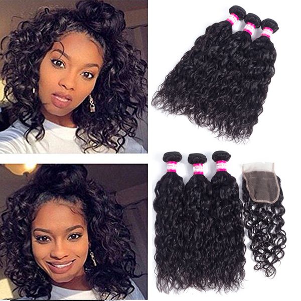 

Fa t hipping brazilian water wave human hair with lace clo ure in natural color 10a unproce ed brazilian remy virgin hair bundle clo ure