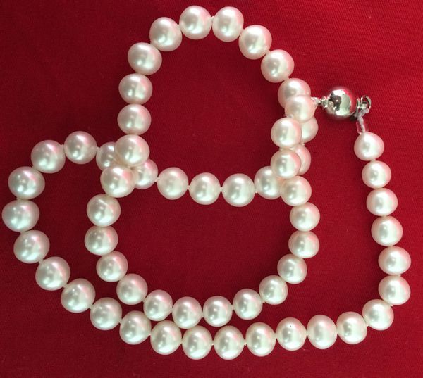 

classic 9-10mm south sea round white pearl necklace 18inch925s, Silver