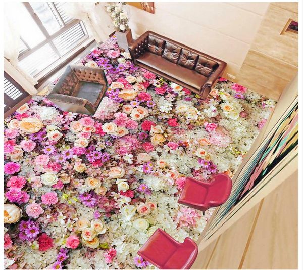 

custom any size flower field 3d plant floor waterproof wallpaper for bathroom wall