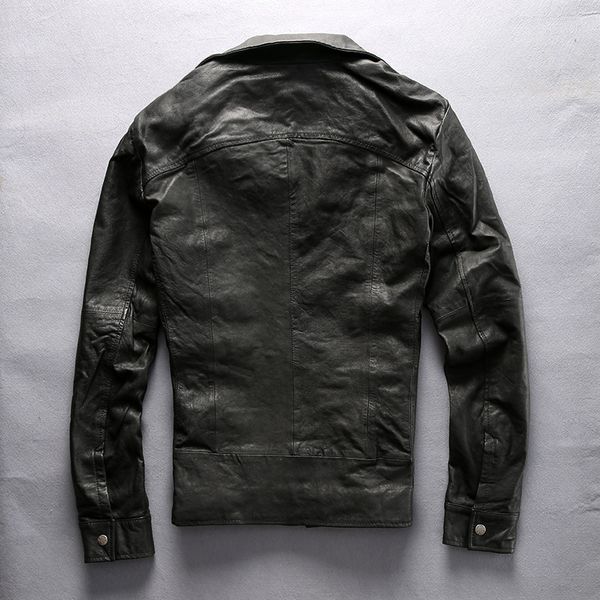 

stand collar avirex fly sheepskin genuine leather jackets slim fit casual leather jackets with ykk zipper, Black