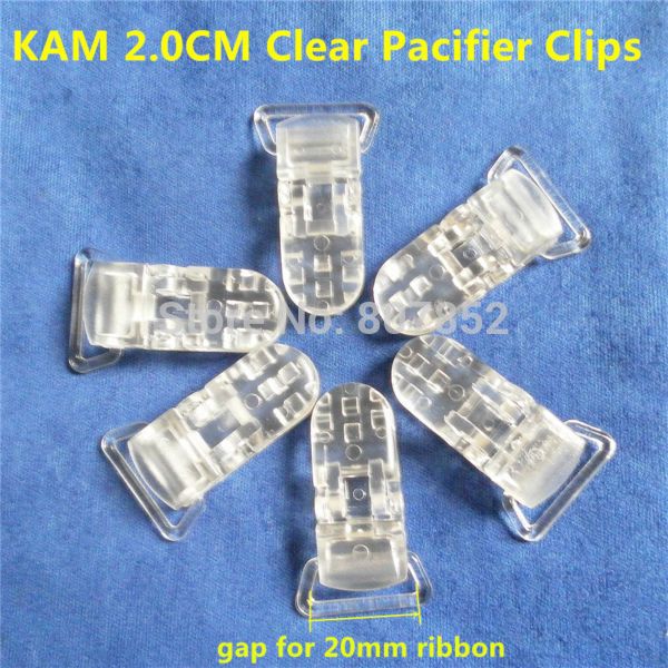 Atacado-50 pcs 20mm Clear Transparente Kam Plástico Bebê Bebê Chupeta Dummy Boother Chain Clips Clips Suspenders Grampos para fita 2.0cm